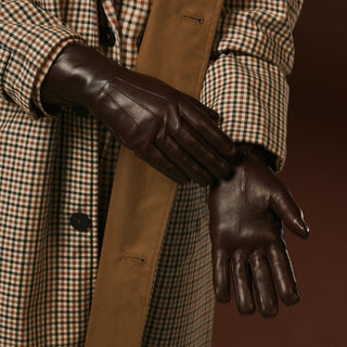 Luciana (brown) - Extended women's Italian lambskin leather gloves with rabbit fur lining - Glamourous Grace