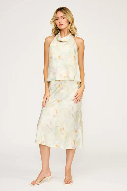 Barbara Satin Mint Midi Skirt