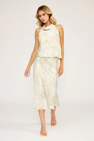Barbara Satin Mint Midi Skirt
