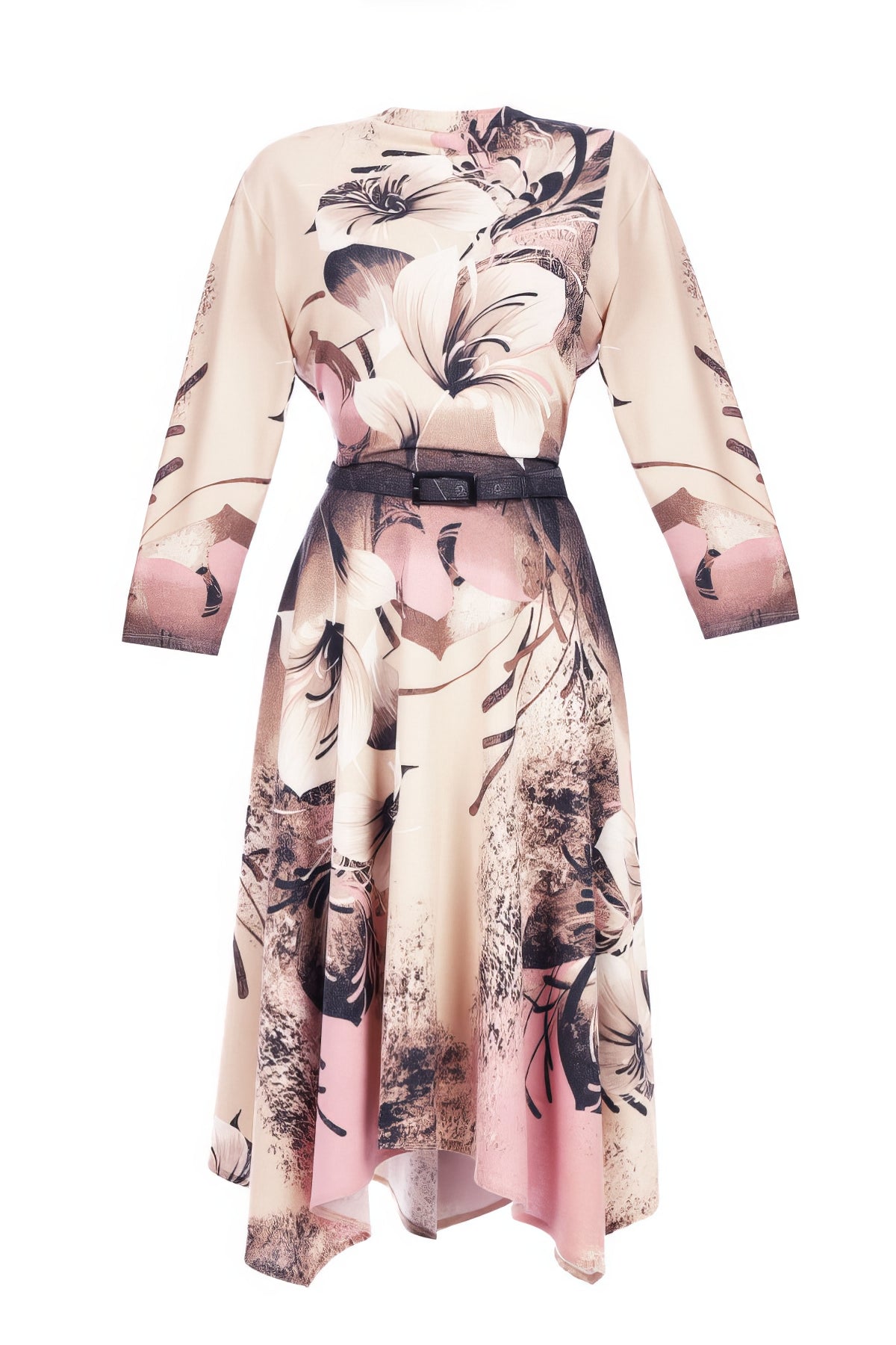 Pink Floral A-Line Midi Dress, Iris