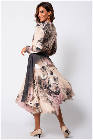 Pink Floral A-Line Midi Dress, Iris