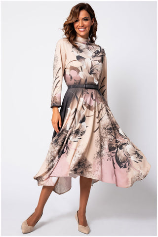 Pink Floral A-Line Midi Dress, Iris