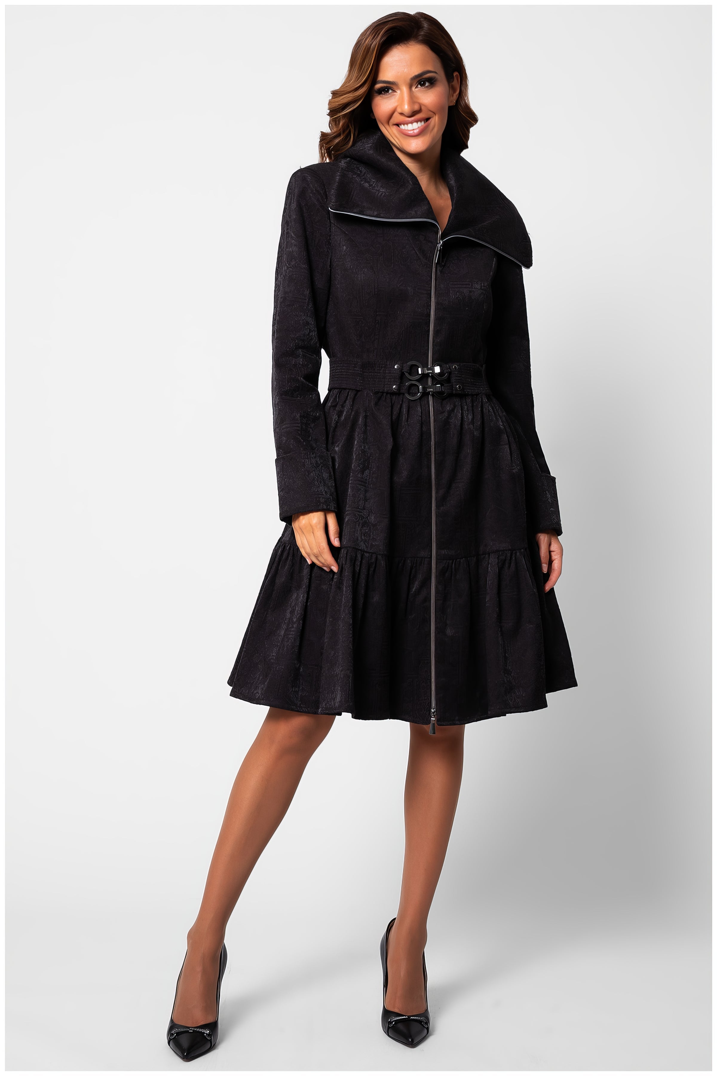 Black Cotton Short Tailored Coat, Iris