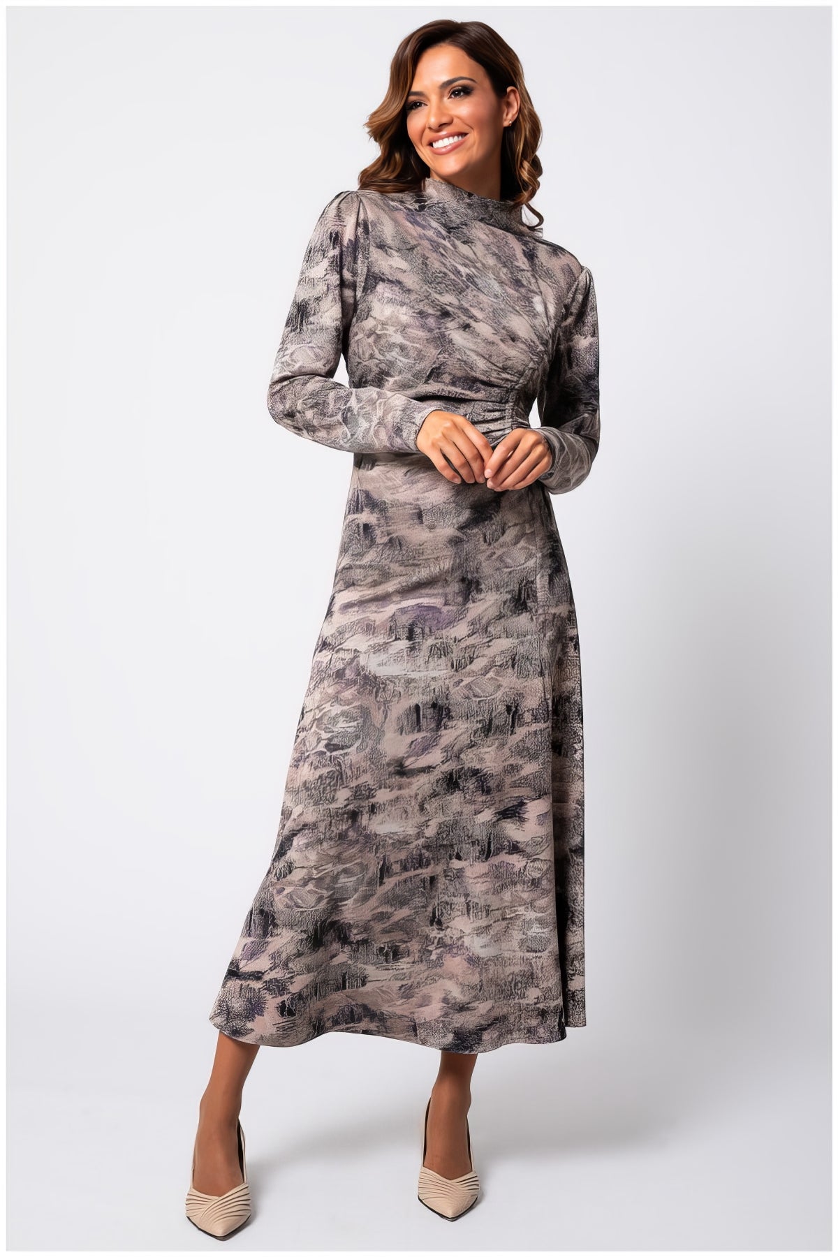 Brown Draped Midi Dress, Mila