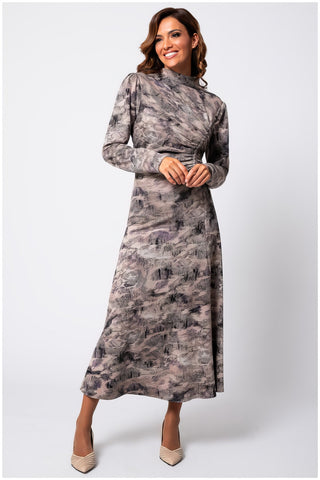 Brown Draped Midi Dress, Mila