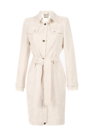 Beige Jacquard Trench Coat, Rea