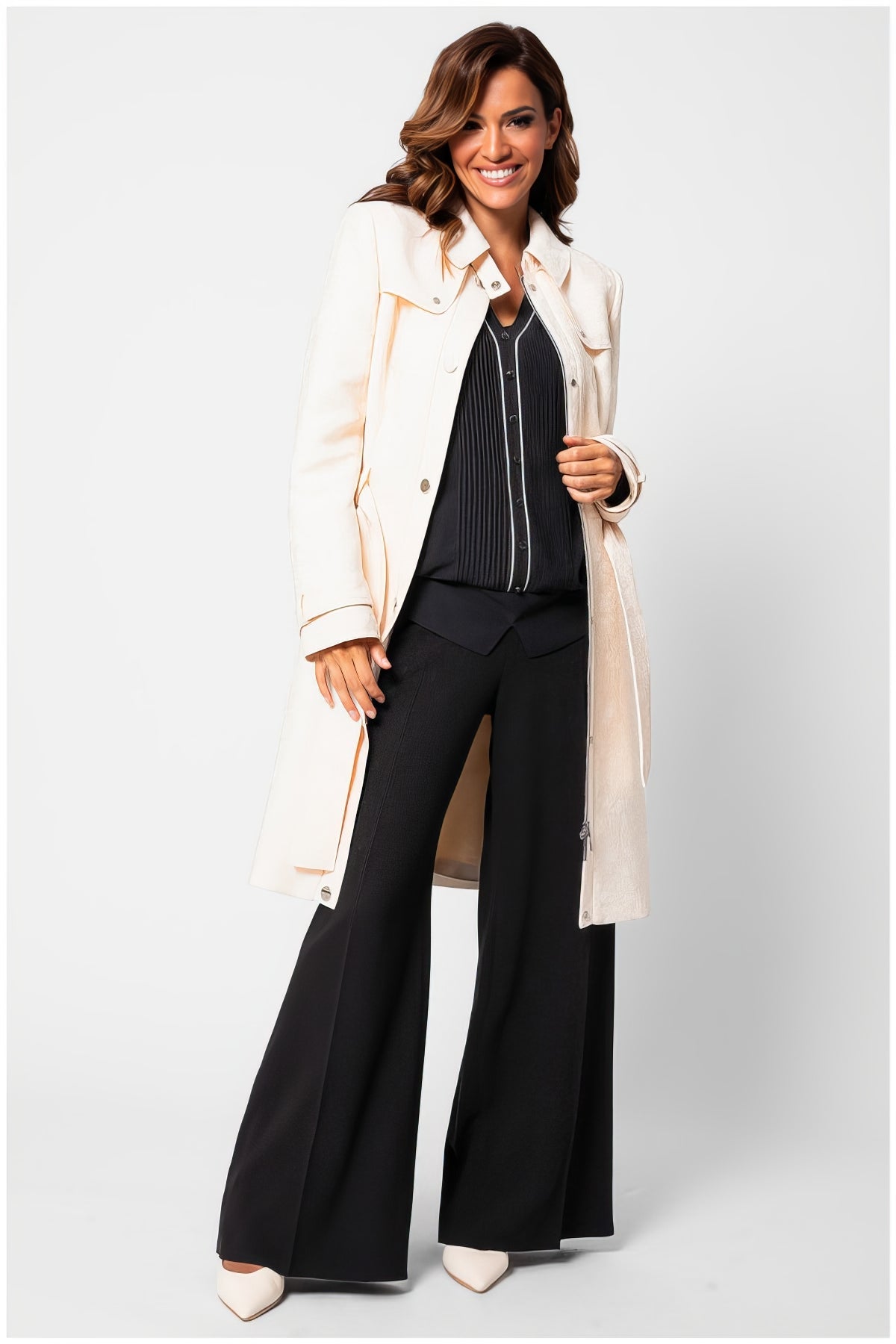 Beige Jacquard Trench Coat, Rea
