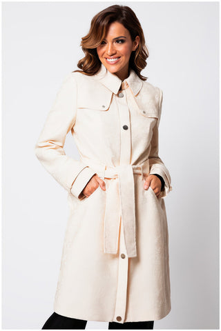 Beige Jacquard Trench Coat, Rea