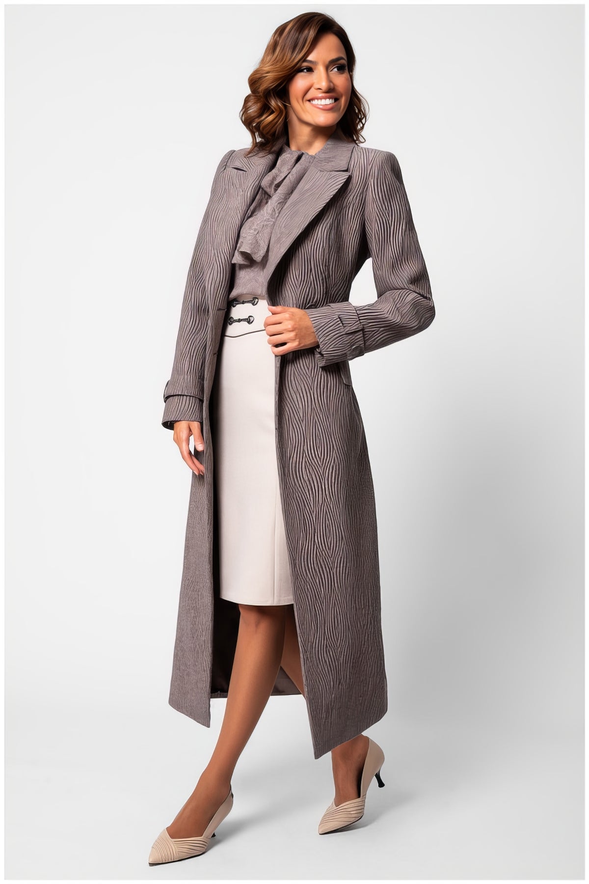 Brown Long Textured Coat, Isidora