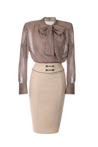 Beige Bow Detail Dress, Natasha