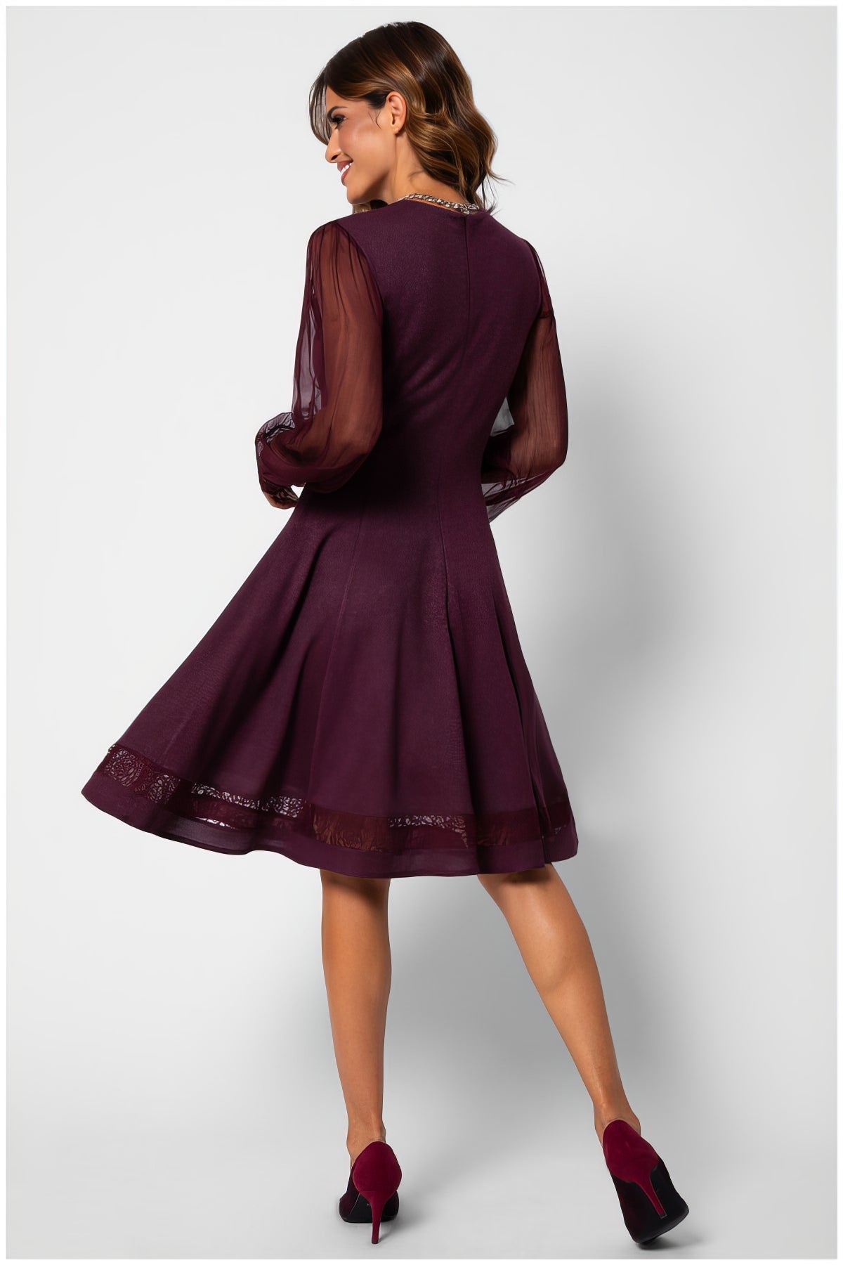 Burgundy Lace A-Line Dress, Jody