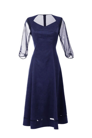 Navy Jacquard Midi Dress, Lucy