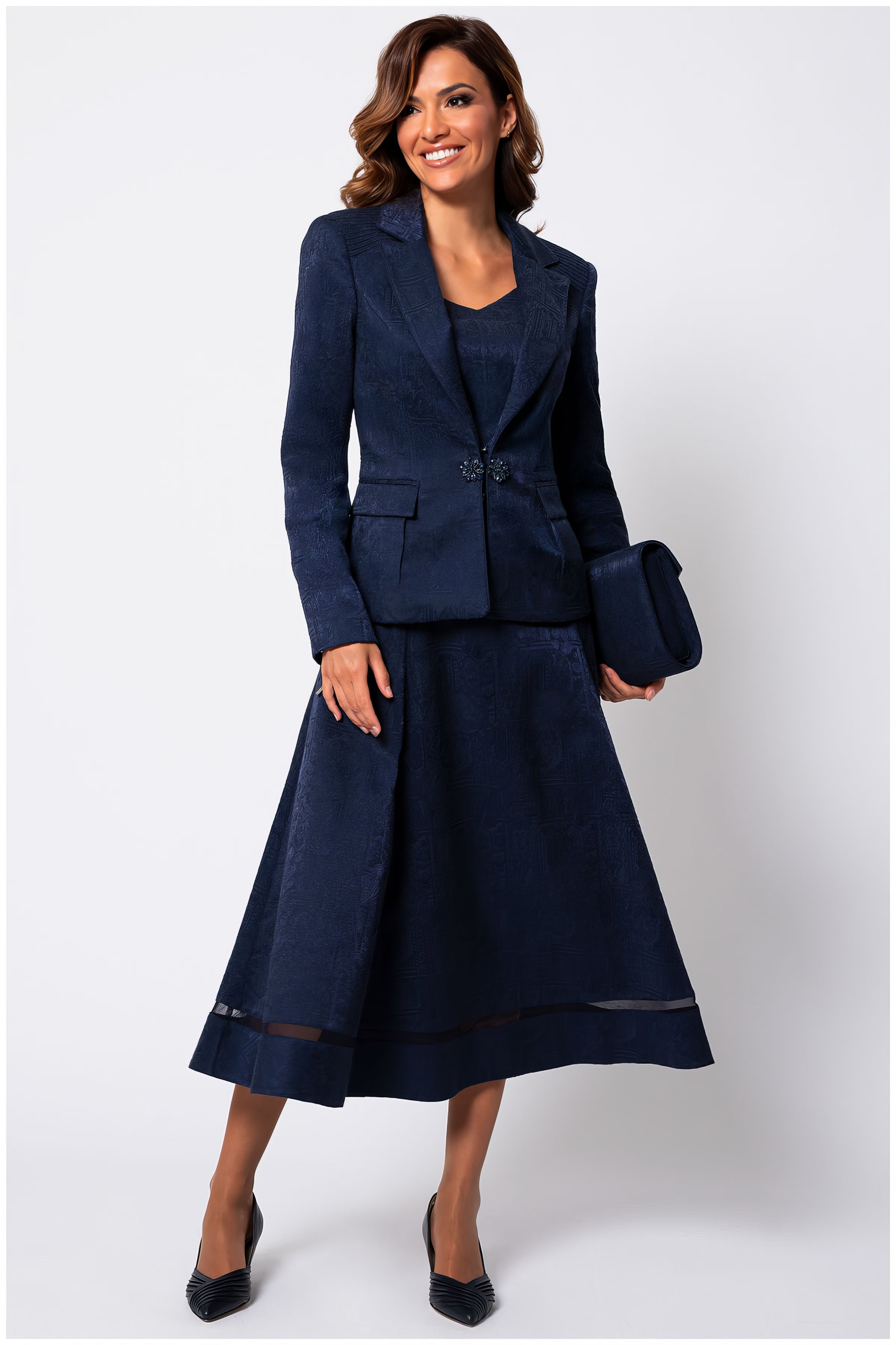 Navy Jacquard Midi Dress, Lucy