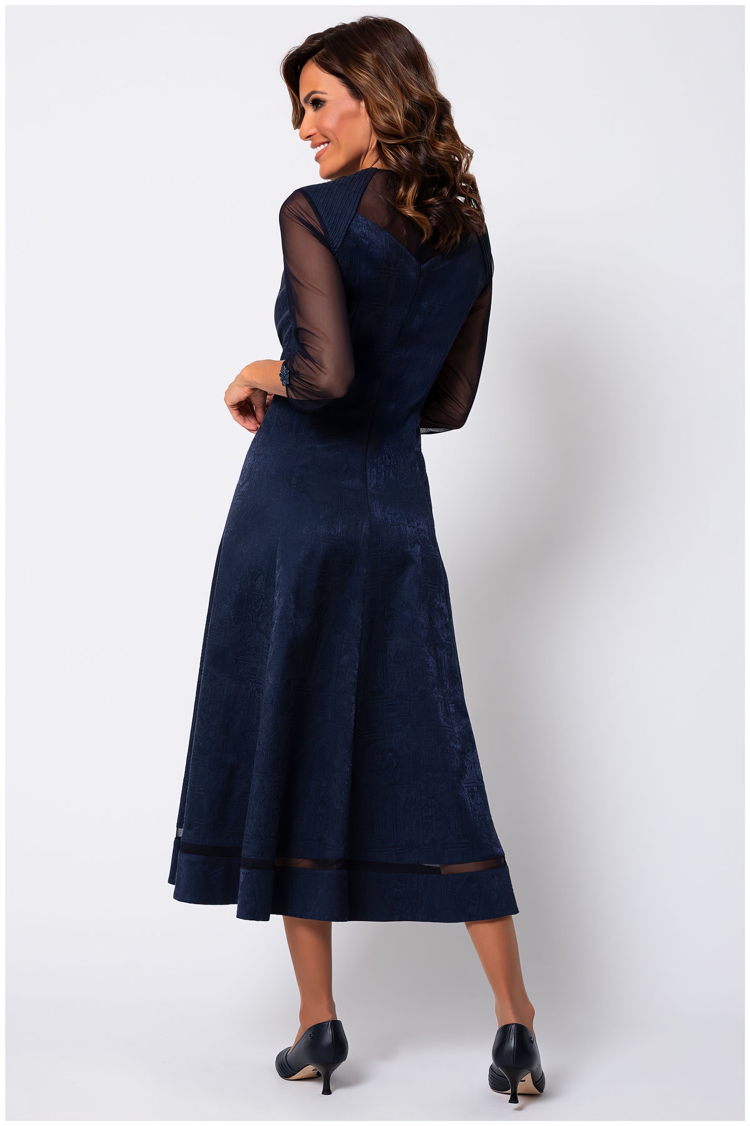Navy Jacquard Midi Dress, Lucy