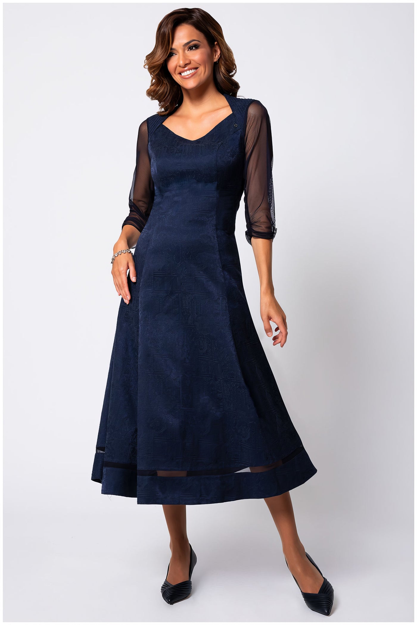 Navy Jacquard Midi Dress, Lucy
