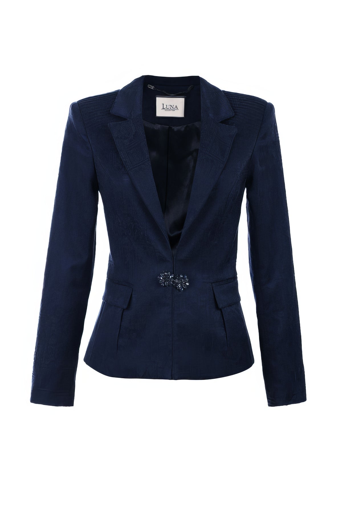 Navy Tailored Jacquard Blazer, Lucy