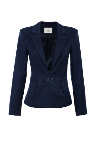 Navy Tailored Jacquard Blazer, Lucy