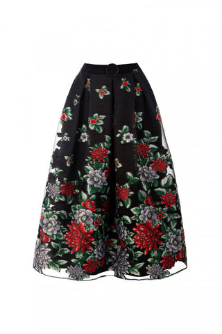 Black Embroidered Midi Skirt, Regina