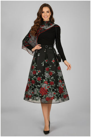Black Embroidered Midi Skirt, Regina