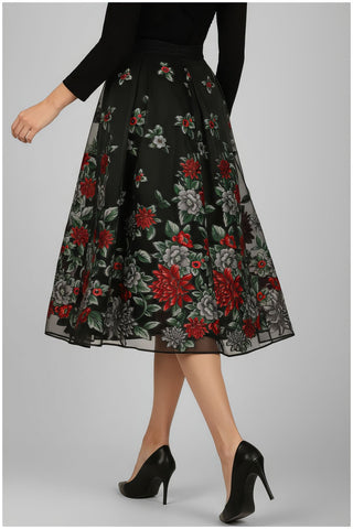 Black Embroidered Midi Skirt, Regina