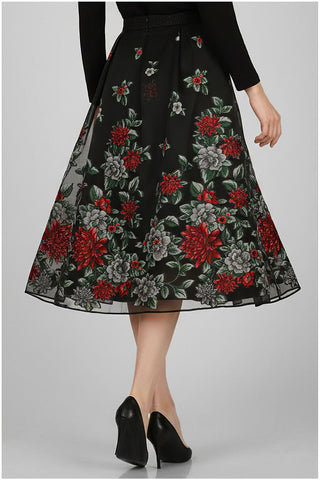 Black Embroidered Midi Skirt, Regina