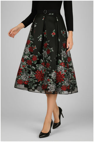 Black Embroidered Midi Skirt, Regina