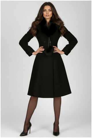 Black Wool Coat with Fur Collar, Lucy