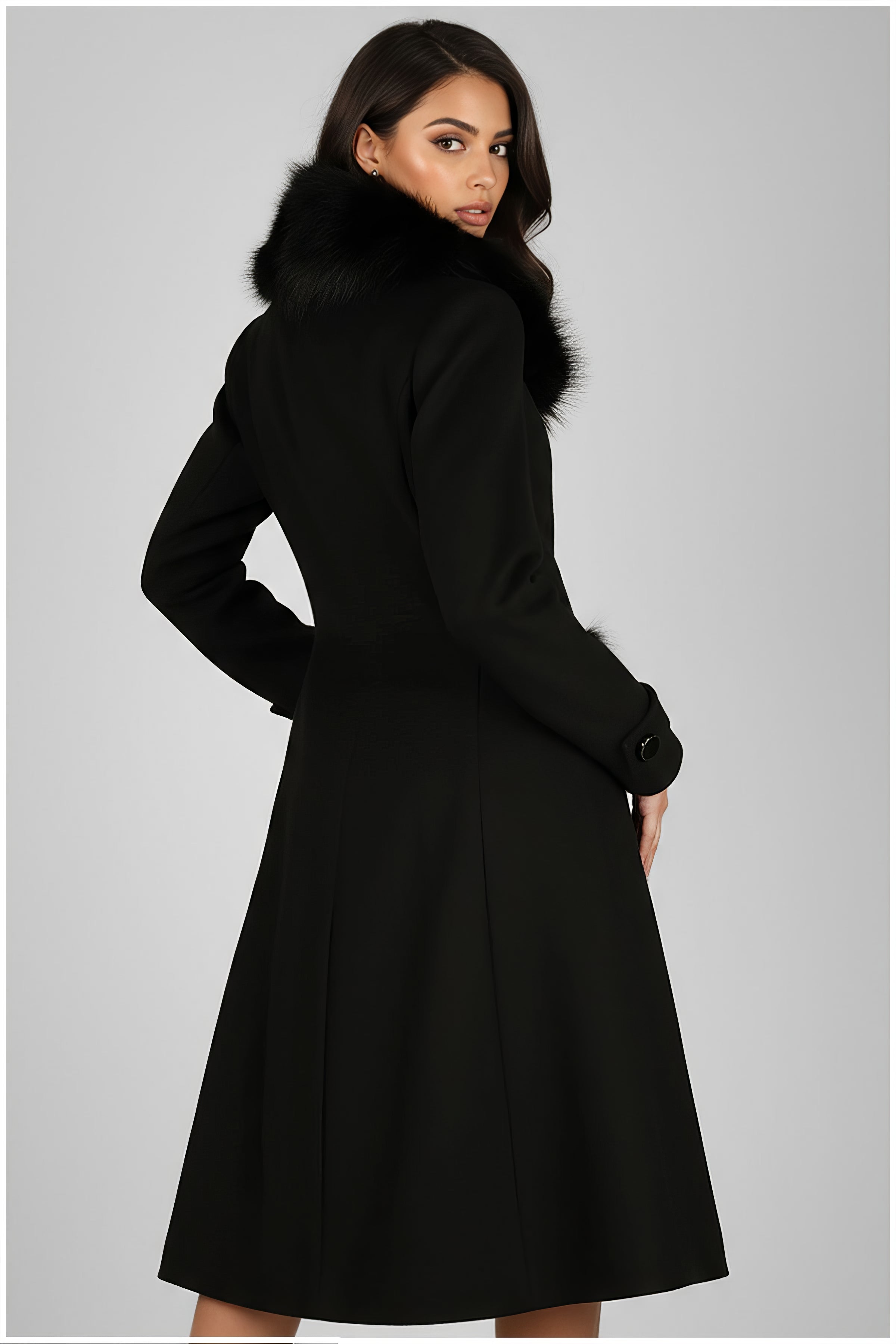 Black Wool Coat with Fur Collar, Lucy