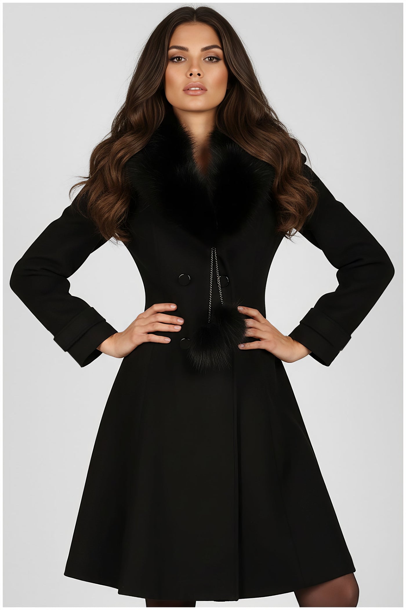 Black Wool Coat with Fur Collar, Lucy