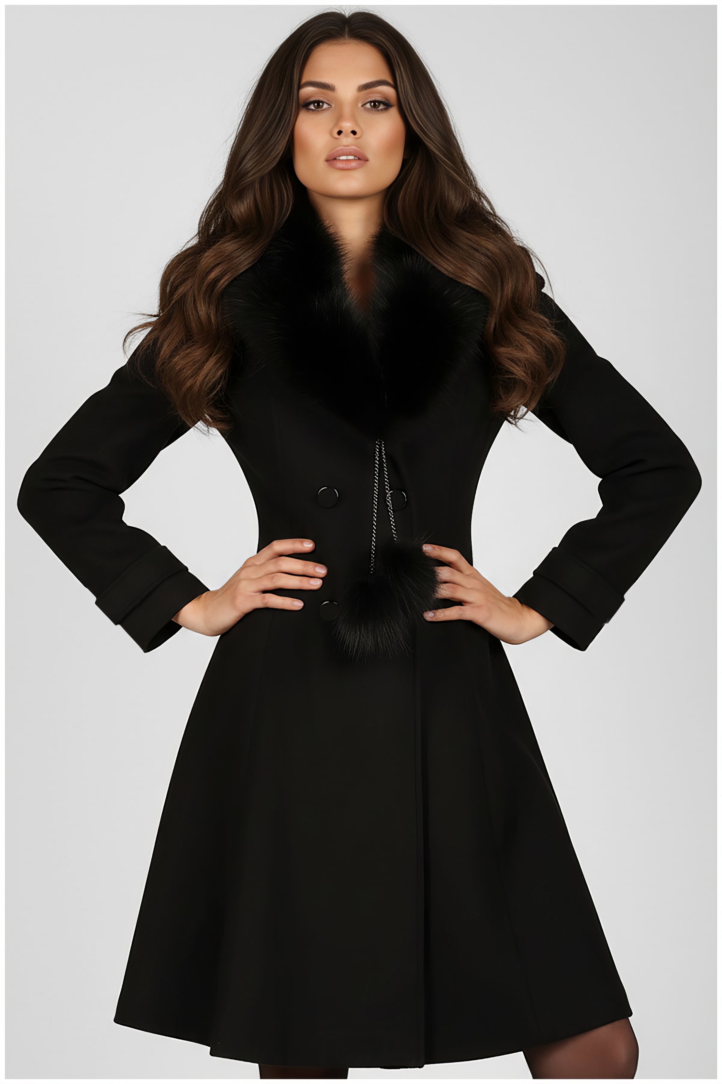 Black Wool Coat with Fur Collar, Lucy