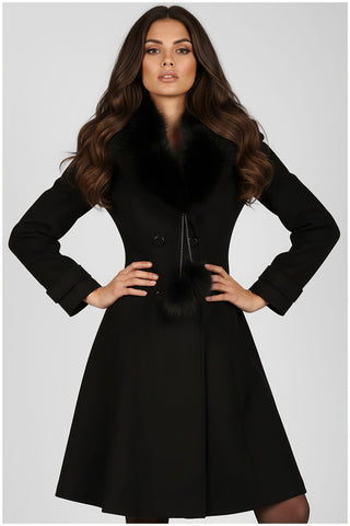 Black Wool Coat with Fur Collar, Lucy