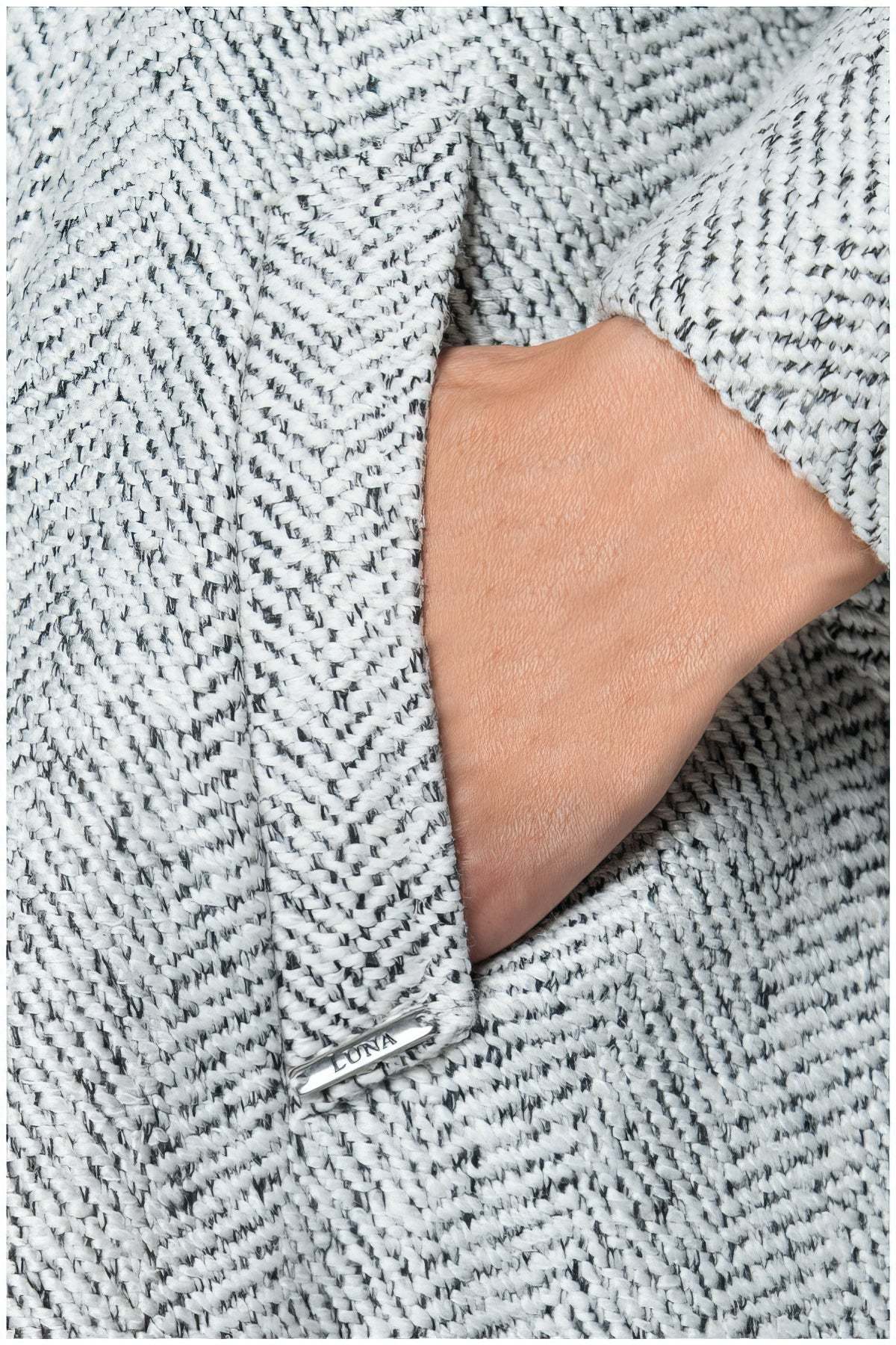 Gray Herringbone Wool Wrap Coat, Nicole