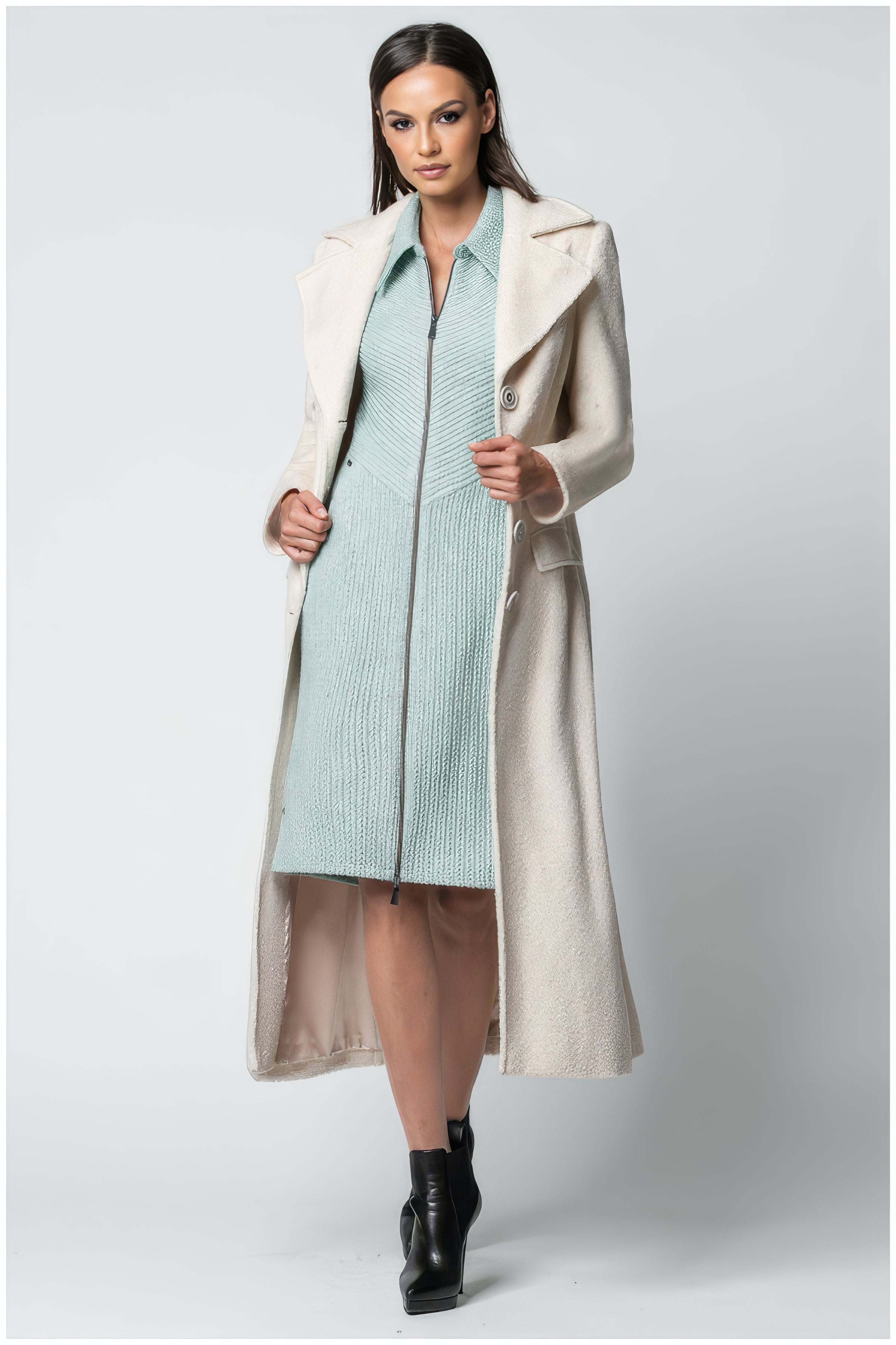 Ivory Belted Midi Coat, Linea