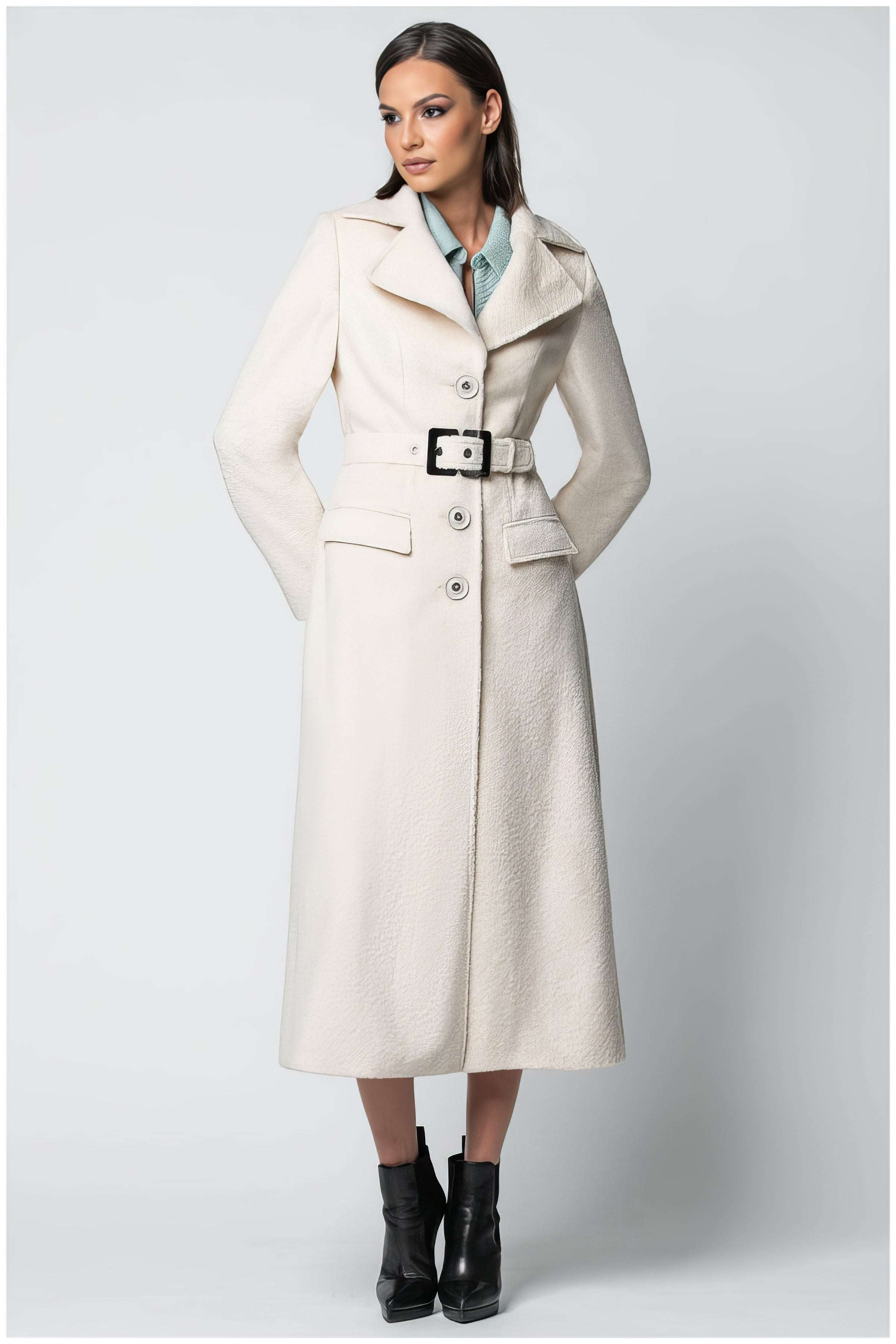 Ivory Belted Midi Coat, Linea
