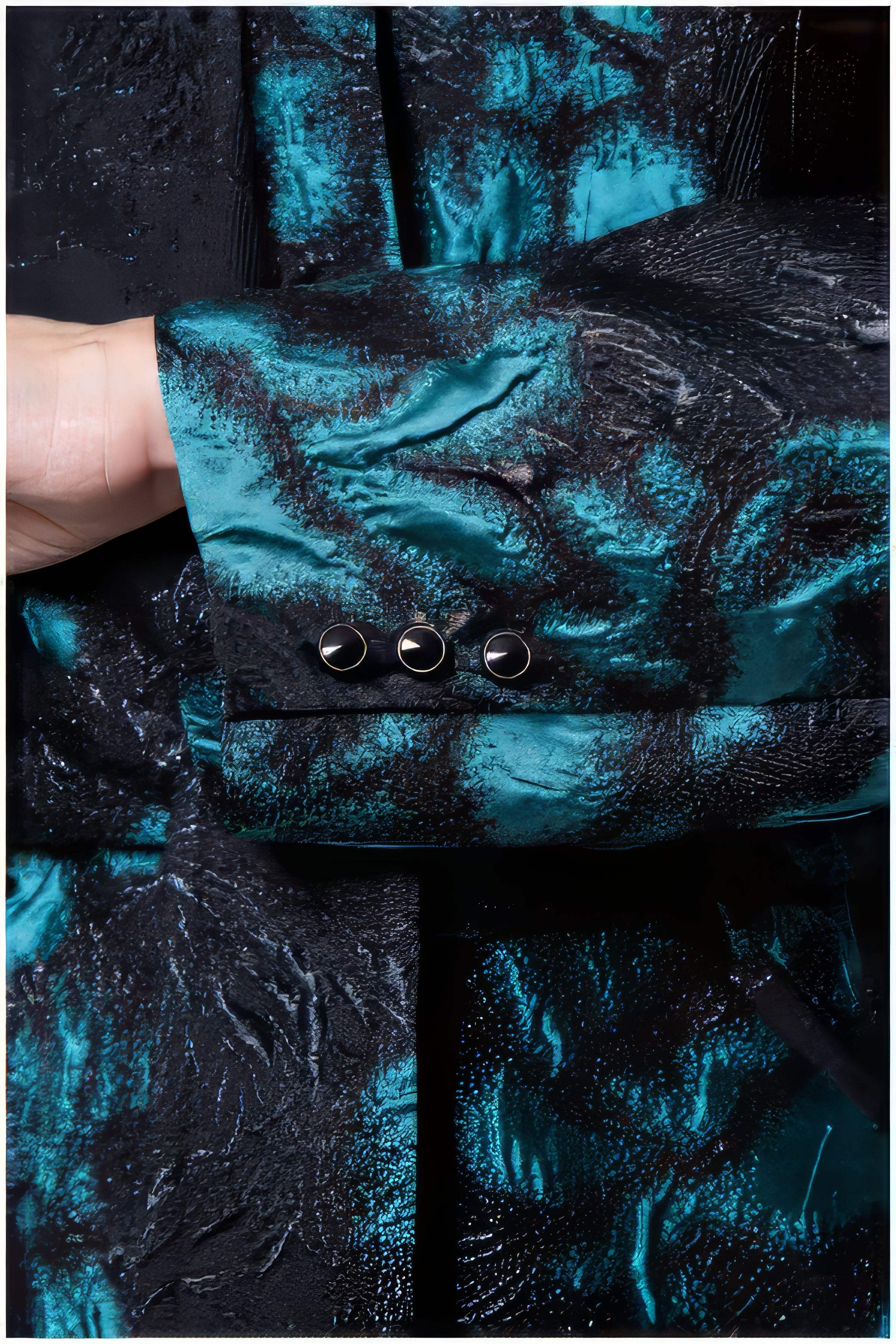 Teal Floral Jacquard Light Coat, Emma
