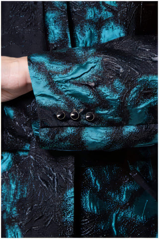 Teal Floral Jacquard Light Coat, Emma