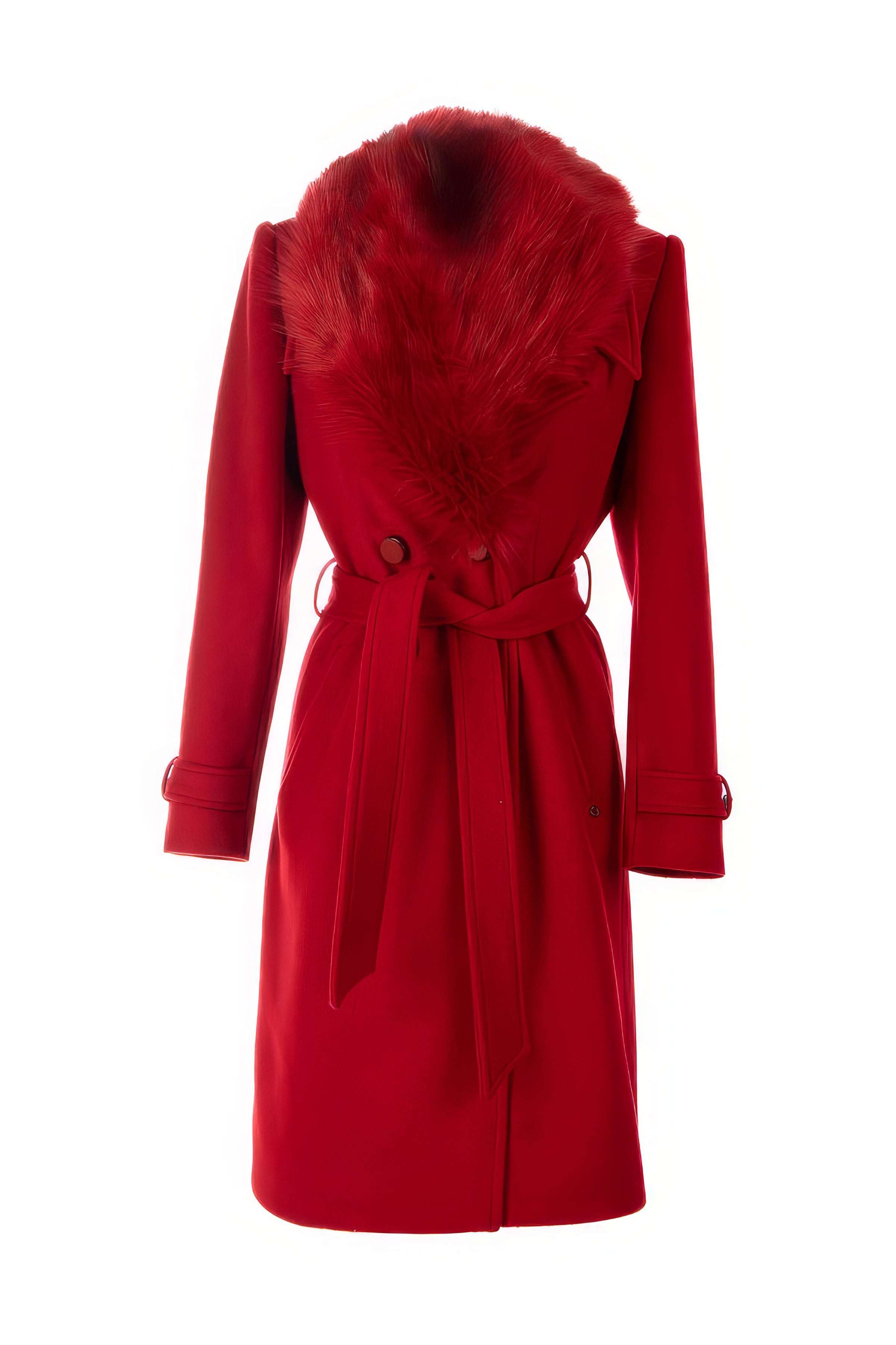 Red Wool Coat with Faux-Fur Collar, Selina