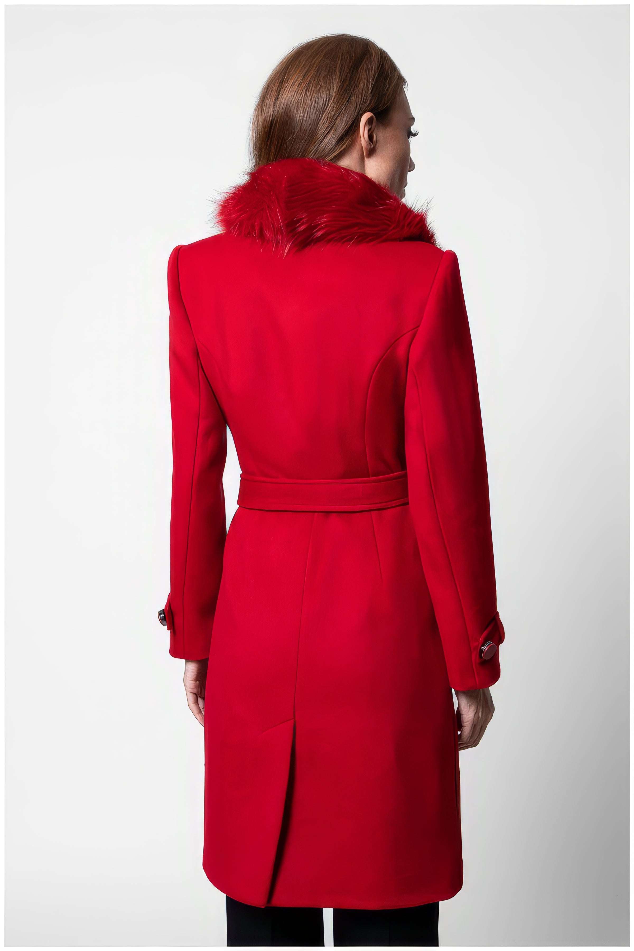 Red Wool Coat with Faux-Fur Collar, Selina