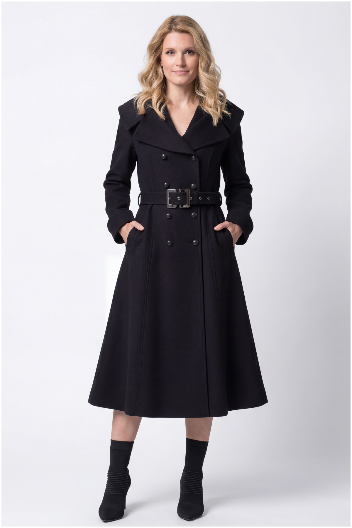 Black Wool Wrap Coat, Nicole