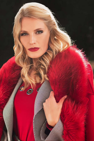 Red Wool Coat with Faux-Fur Collar, Selina