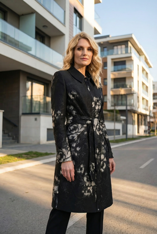 Silver Floral Jacquard Light Coat, Emma