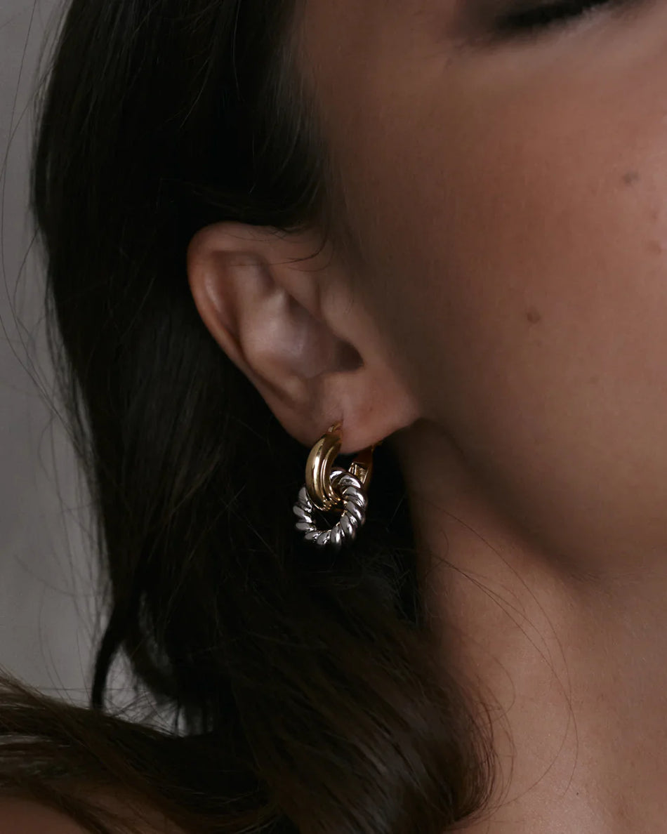 Two-Tone Rope Interlock Hoop Earrings