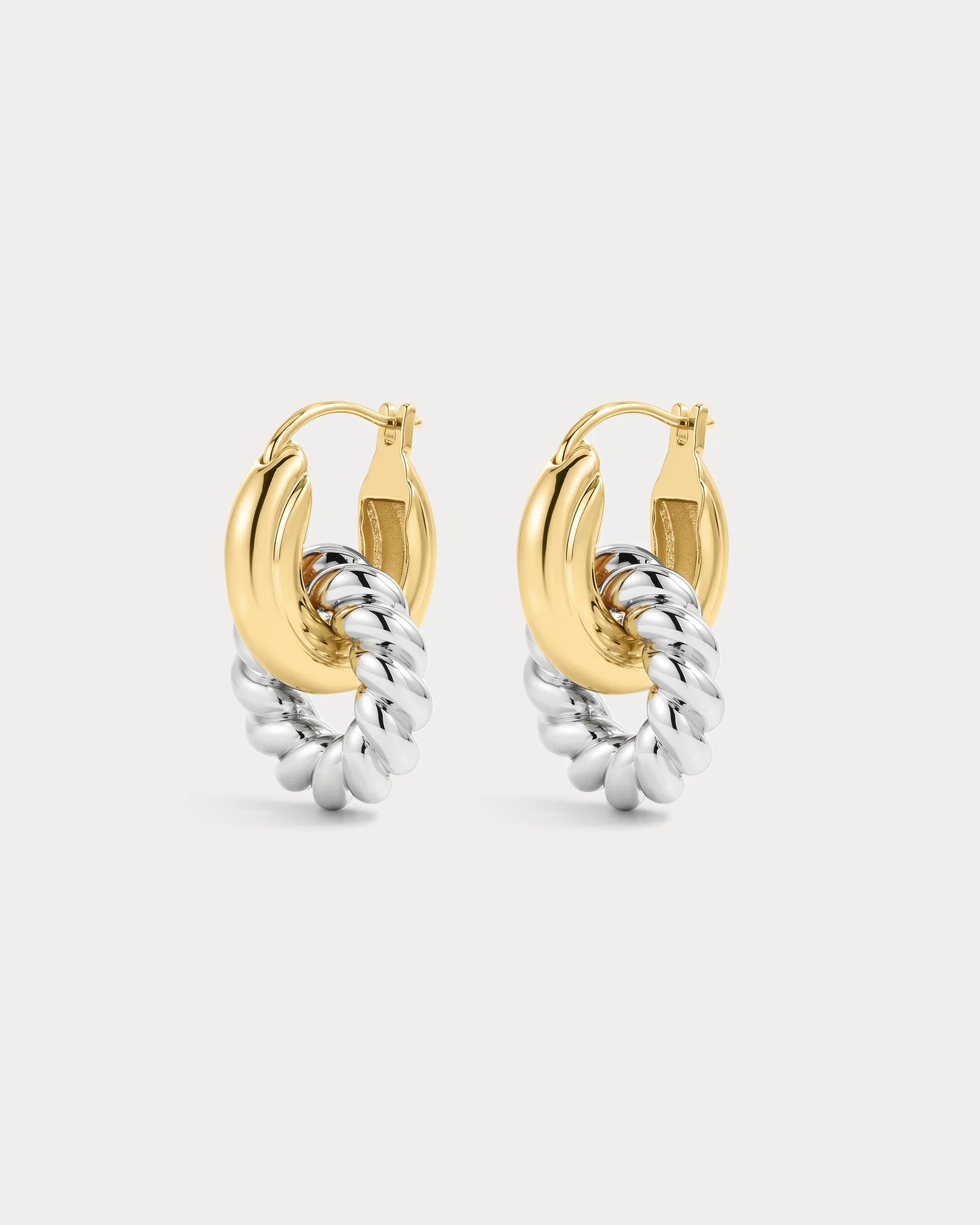 Two-Tone Rope Interlock Hoop Earrings