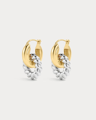 Two-Tone Rope Interlock Hoop Earrings