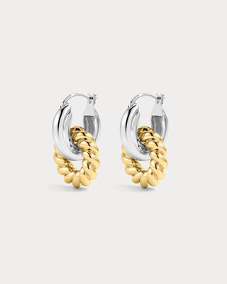 Two-Tone Rope Interlock Hoop Earrings