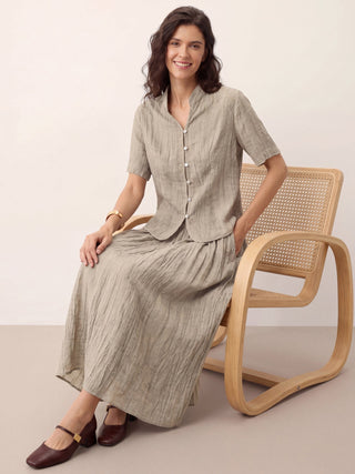 Lyocell Textured Stand Collar Shirt Jacket PHILIPPA - Glamourous Grace