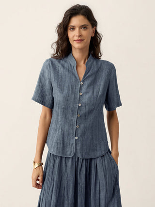 Lyocell Textured Stand Collar Shirt Jacket PHILIPPA - Glamourous Grace