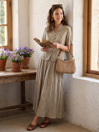 Lyocell Textured Pleated Waist Skirt ROSAMUND - Glamourous Grace