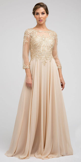 Juliet M12 Quarter Sleeved Embroidered Long A-Line Chiffon Dress