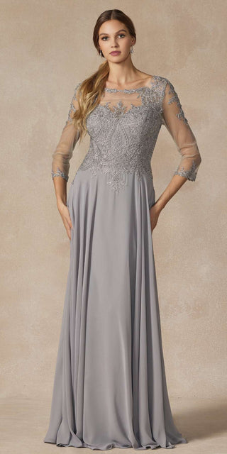 Juliet M12 Quarter Sleeved Embroidered Long A-Line Chiffon Dress